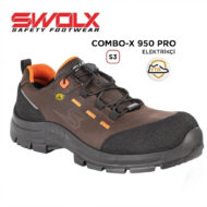 Combo-X 950 Pro safety shoe by Swalex: brown leather upper, orange interior, and rugged black outsole