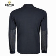 Back view of a dark navy long-sleeve shirt with sheer mesh sleeves and ribbed cuffs (Staris Workwear)