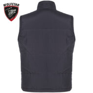 Dark gray padded vest shown from the back with a high collar; Wolfstar logo in the top left corner of the image.