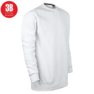 White long-sleeve crewneck sweatshirt with ribbed cuffs and hem; red 3B STOK logo in the top-left corner.