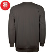 Back view of a dark gray crewneck sweatshirt with ribbed cuffs and hem.