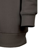 Close-up of a dark, ribbed sweatshirt cuff and hem showing knit texture and folds.