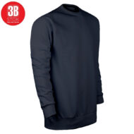 Navy blue long-sleeve crewneck sweatshirt with ribbed cuffs and hem, blank front, red 3B STOK logo in the top-left corner