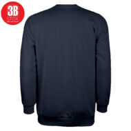 Back view of a navy blue crewneck sweatshirt with a red circular 3B STOK logo in the top-left corner.