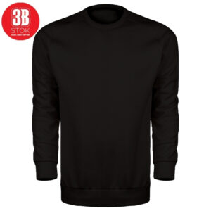 Black long-sleeve crewneck sweatshirt with a small red 3B STOCK logo circle in the top-left corner.