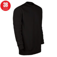 Black long-sleeve crewneck sweatshirt on a white background, with a red circular 3B Stok logo in the top-left corner.