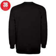 Back view of a plain black long-sleeve crewneck sweatshirt; small red 3B Stok logo in the top-left corner.