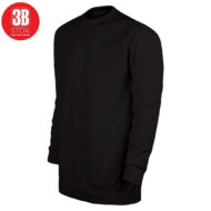 Black long-sleeve crewneck sweatshirt displayed from the side with a small red circular logo in the top left corner (3B STOK).