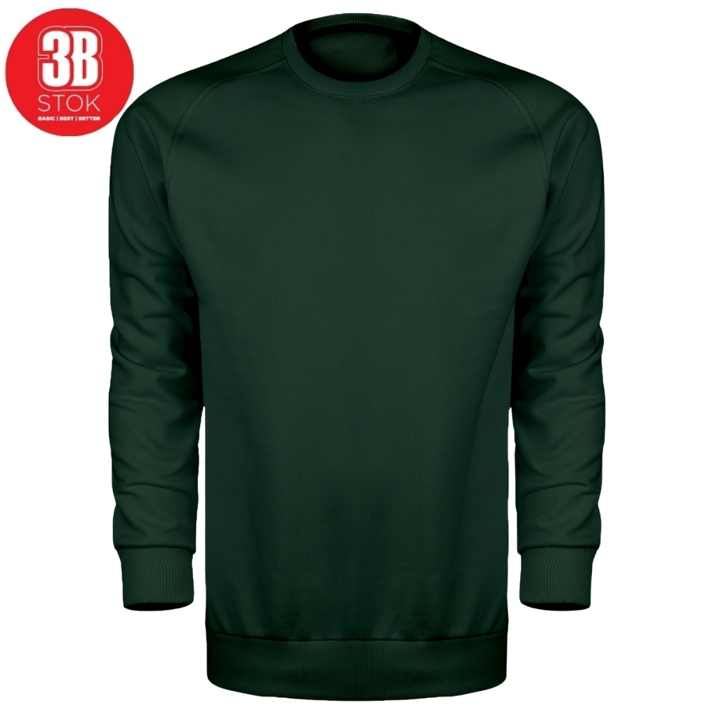 Dark green crewneck sweatshirt with long sleeves and ribbed cuffs, shown from the front.