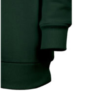 Close-up of a dark green ribbed sleeve cuff on a sweatshirt (fabric texture visible).
