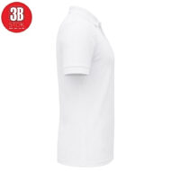 White polo shirt shown in side profile with short sleeves, plain and unembellished.