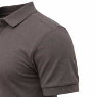 Close-up of a brown polo shirt showing the collar and short sleeve.