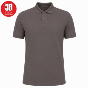 Brown polo shirt with short sleeves and button placket on a white background, featuring a red circular 3B STOk logo in the top-left corner.