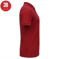Side view of a solid red polo shirt with a collar and short sleeves, shown from the left. The 3B STOK logo circular badge appears in the top-left corner of the image.
