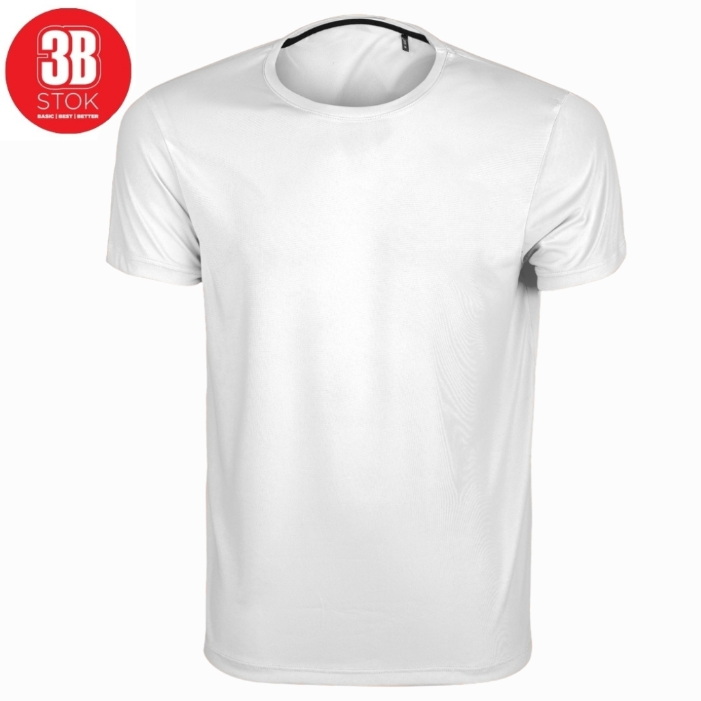 White basic white T-shirt with a red 3B Stok logo in the top-left corner (product photo). White tee shirt front view on white background with branding in corner.