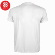 Back view of a plain white short-sleeve T-shirt with no design on the back; red circular watermark logo in the top-left corner