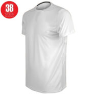 White short-sleeve T-shirt on a mannequin, plain front with a red 3B STOk logo in the top-left corner.