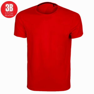 Red short-sleeve t-shirt with a basic design, shown from the front against a white background (logo badge in top-left corner).
