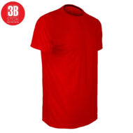 Red crew-neck T-shirt on a white background with a circular 3B STOK logo in the upper-left corner.