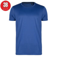 Solid royal blue crewneck T-shirt viewed from the front on a white background, with a red circular 3B STOK badge in the top-left corner.