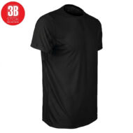 Plain black short-sleeve crew-neck T-shirt on a white background, basic everyday tee, with a red 3B Stok logo in the top-left corner