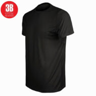 Black short-sleeve crew-neck T-shirt on a white background, product photo.