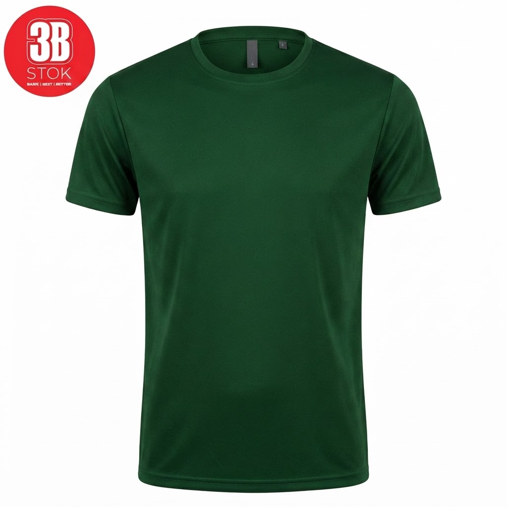 Green short-sleeve crew-neck T-shirt on white background with a red 3B Stok logo in the top-left corner.