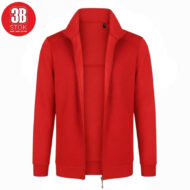 Red zip-front athletic jacket with mesh panels on the front and cuffs, full-zip closure, plain stand collar (no visible brand text).