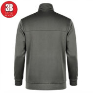 Back view of a gray, long-sleeve jacket with ribbed hem and cuffs, showing a plain back and a small red 3B Stock logo in the corner.