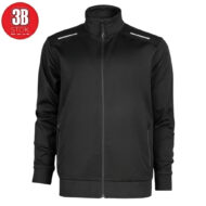 Black zip-up bomber jacket with white shoulder accents and two side pockets.