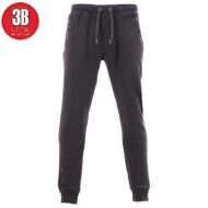 Black jogger pants with drawstring waist and ribbed cuffs, front view