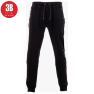 Black jogger pants with drawstring waist and ribbed cuffs on a white background.