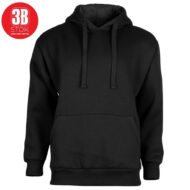 Black hoodie with a front kangaroo pocket and drawstrings, plain black color with a red 3B STOk logo in the top-left corner.