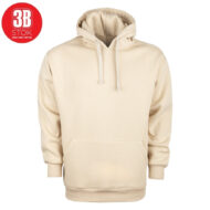 Beige pullover hoodie with drawstring hood and front kangaroo pocket; ribbed cuffs and hem, 3B STOCK logo in the top-left corner.