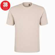 Beige crew-neck short-sleeve T-shirt on a white background with a red 3B Stok logo in the top-left corner