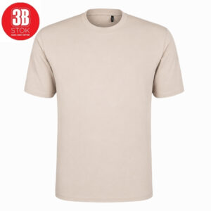 Beige crew-neck short-sleeve T-shirt on a white background with a red 3B Stok logo in the top-left corner