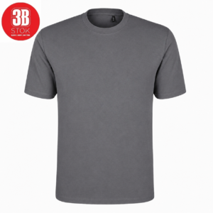 Plain gray crew-neck T-shirt on a white background, with a red 3B Stok logo in the top-left corner.