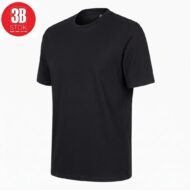 Plain black crew-neck short-sleeve T-shirt on a white background, simple design.