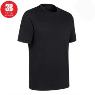 Black short-sleeve crew-neck T-shirt on a white background with a red 3B STOK logo in the top-left corner