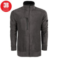 Dark gray zip-up jacket with a stand collar and a quilted chest pocket (product photo).