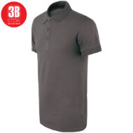 Gray polo shirt with short sleeves and a three-button placket, displayed on white with a red circular 3B STOk logo in the top-left corner.