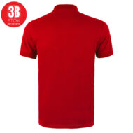 Back view of a plain red short-sleeve polo shirt against a white background waiting for product details