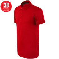 Red polo shirt with short sleeves, button placket, and polo collar shown against a white background (brand logo in corner). Used as a product image from 3B STOk.