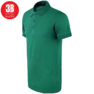 Green polo shirt on a white background, short sleeves, with a red circular 3B STOk logo in the top-left corner.