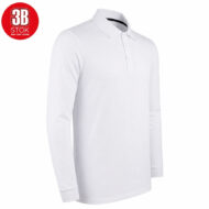White long-sleeve polo shirt on a white background with a red 3B Stok logo in the corner
