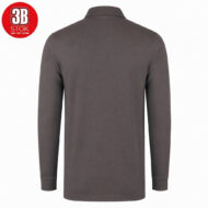Back view of a dark gray long-sleeve polo shirt on a white background; small red 3B STOk logo in the top-left corner.