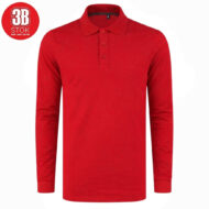 Red long-sleeve polo shirt with a collar and three-button placket. (watermark logo in top-left corner)