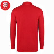 Red long-sleeve polo shirt shown from the back, featuring a collar and ribbed cuffs