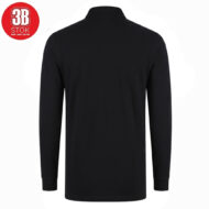 Back view of a plain black long-sleeve polo shirt with a collar, no visible branding.