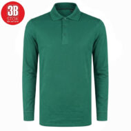 Green long-sleeve polo shirt with collar and three-button placket; features ribbed cuffs and a simple, solid design, product photo with a red 3B Stok logo in the corner.